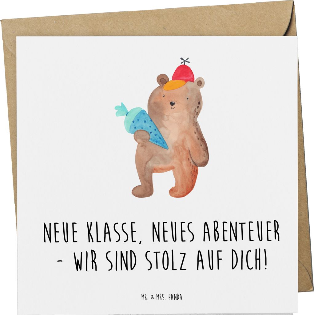 Mr. & Mrs. Panda Grußkarte Erster Schultag Abenteuer - Weiß - Geschenk, anlasskarte, faltkarte, Trost, doppelkarte, Vertrauem, Inspiration, neue ...