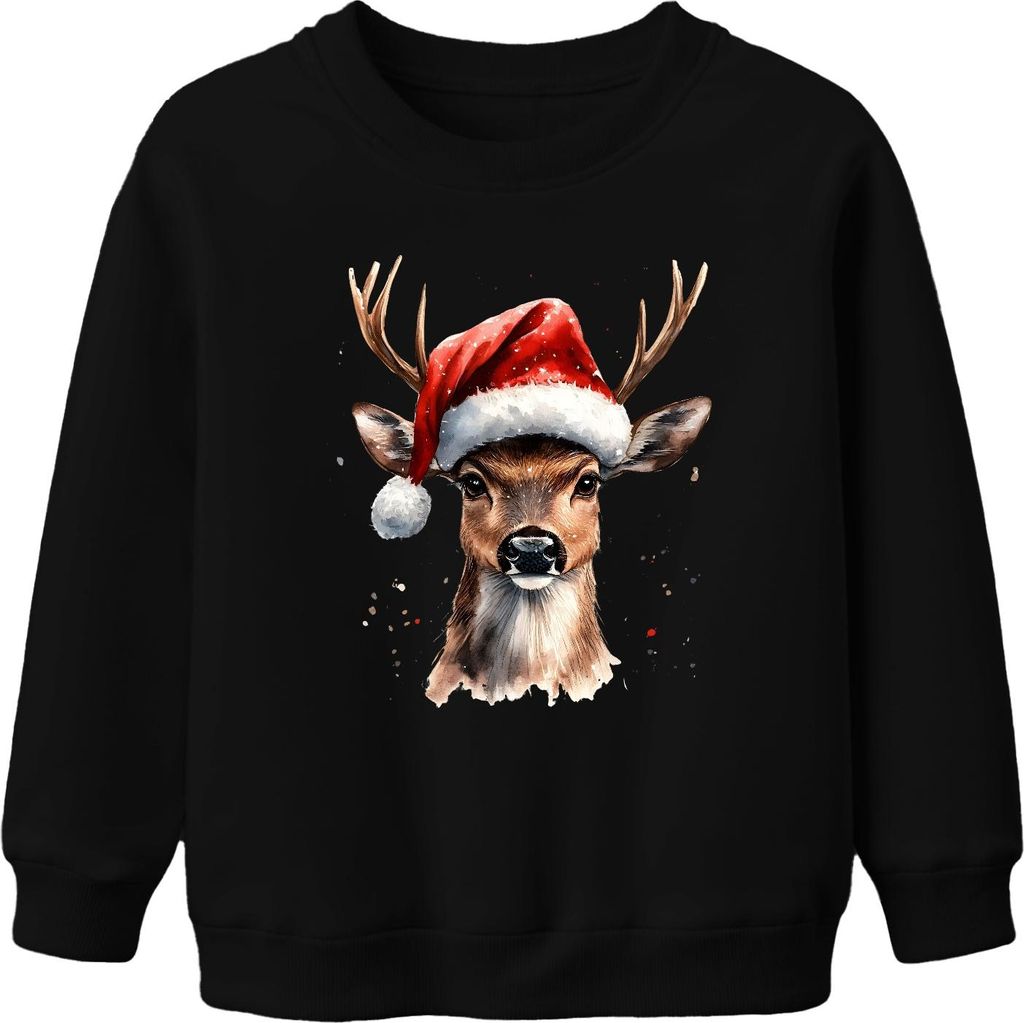 Weihnachtsrentier Aquarell Nikolaushut Geschenk Vintage lustig Uni Kinder Sweatshirt Pullover, Schwarz, 116
