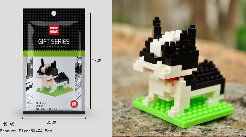 Bulldogge Hund Figur Bausteine Modell LNO Micro-Bricks