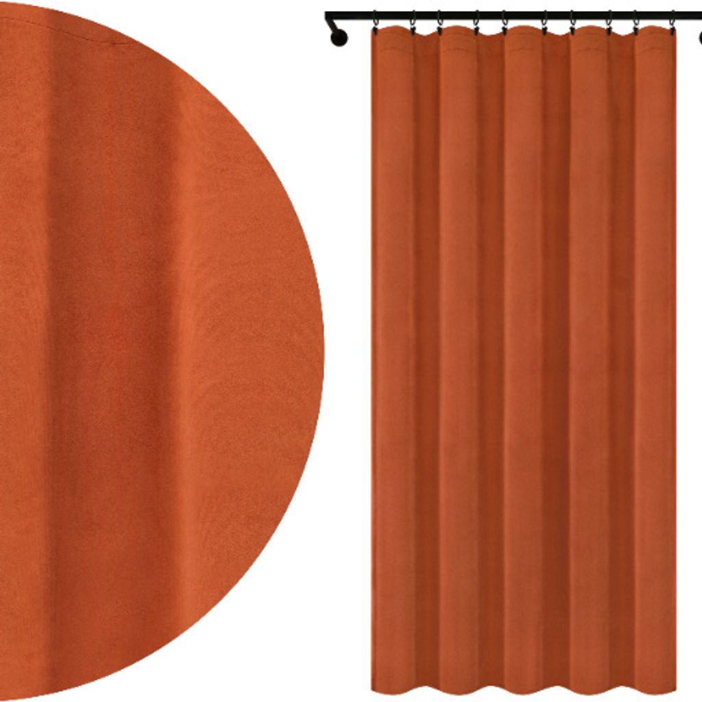 Kräuselband Vorhang aus Velours 140x240 cm Orange Rostbraun Cremefarben Velvet Blickdichte Gardine