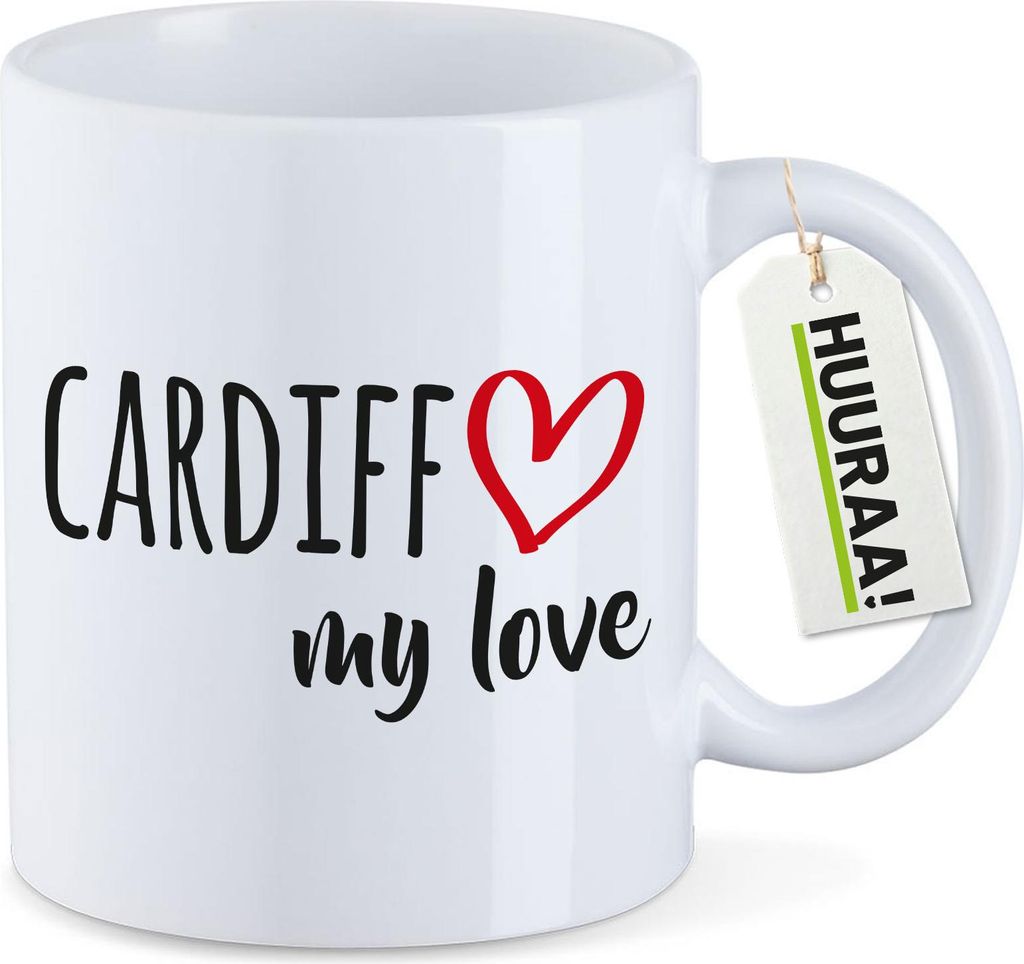 Huuraa Kaffeetasse Cardiff my love 330ml Weiß Keramik Kaffeebecher Geschenkidee