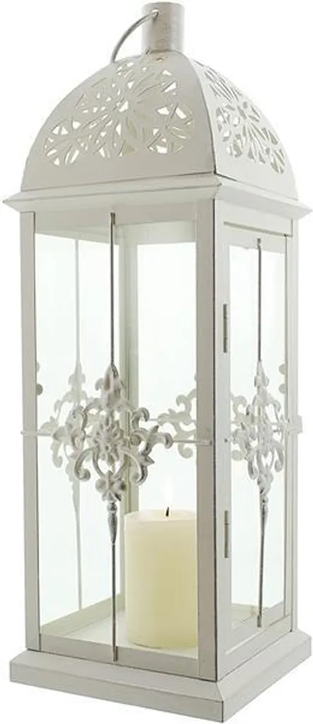 Lanterne Métal Blanche 39cm : Éclairage de Jardin Sans Vent ni Risque - 3