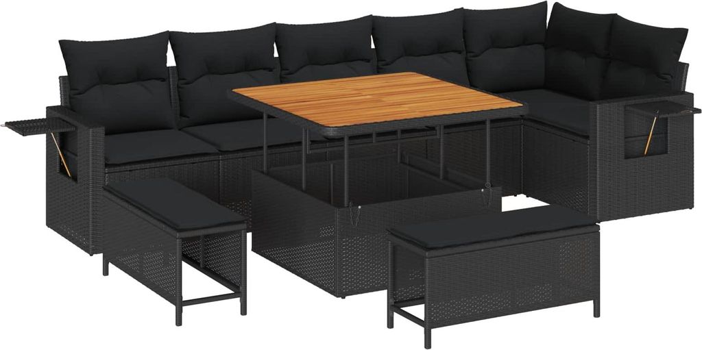 Gartensofa-set 9 pcs Schwarz Poly-Rattan
