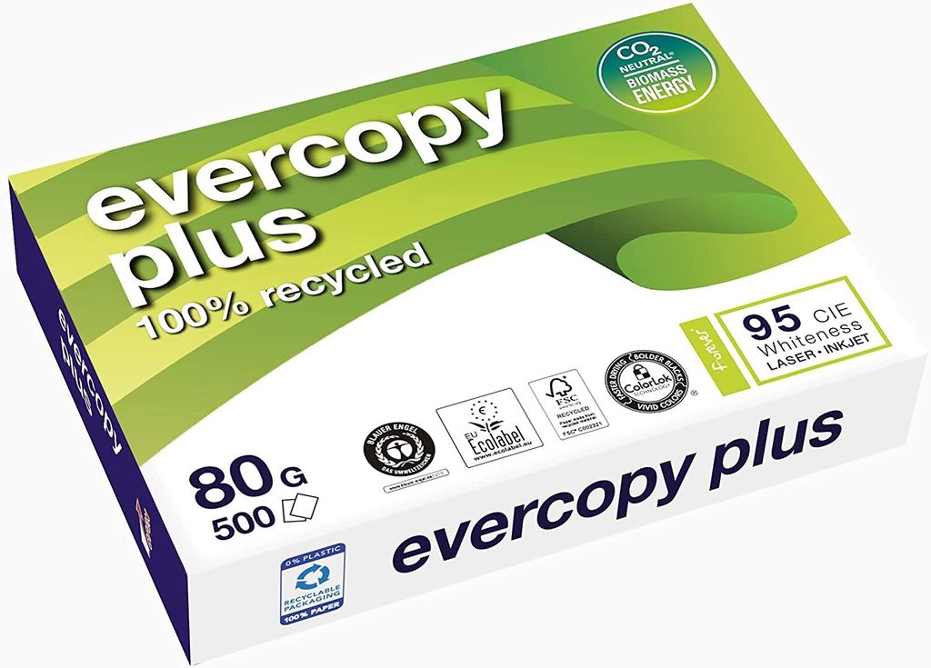 A package of Evercopy Plus 100% recycled paper.