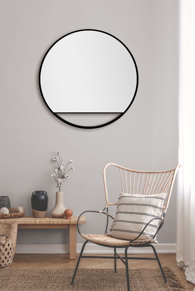 Wandspiegel rund Talos Black Hole Matt Ø 80 cm - Badspiegel mit hochwertigem, umlaufenden Aluminiumrahmen in matt schwarz - Badezimmerspiegel