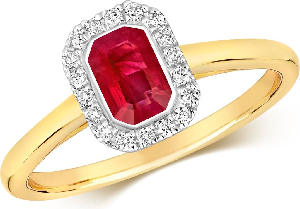 Funkelndes Feuer Moderner 9 Karat (375) Gold Cluster Diamant Solitärring Brillant-Schliff 0.11 Karat HI - I1 mit Rubin, 51 (16.2); TRS292179KYRSL