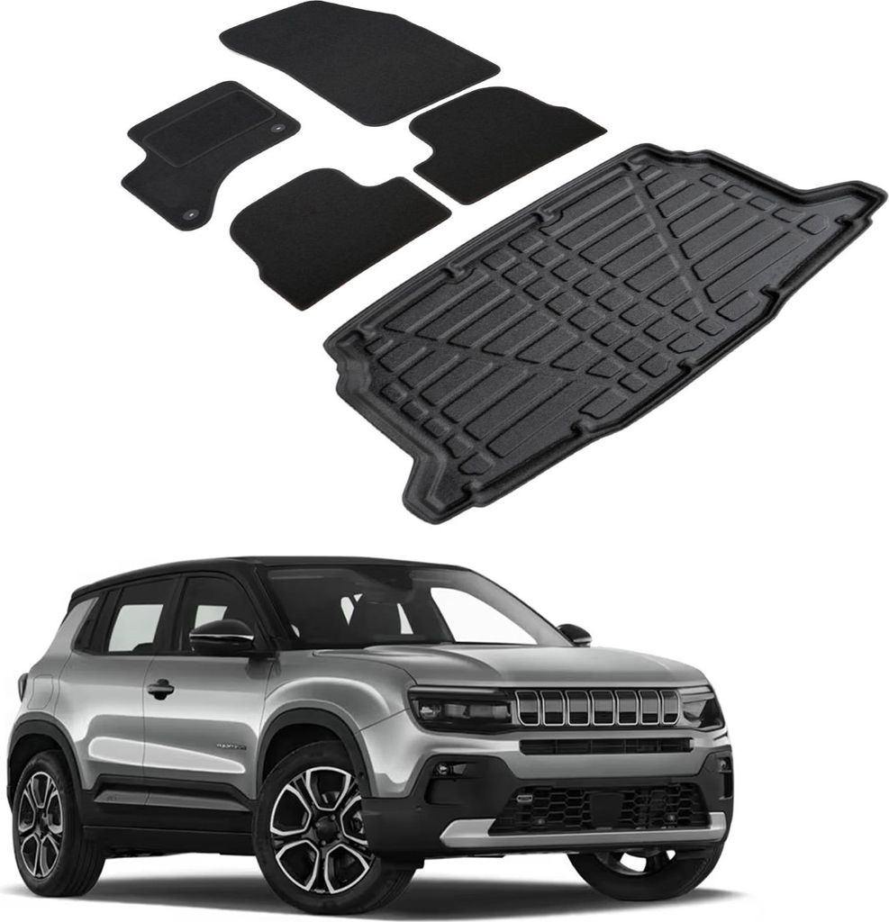 Kofferraumwanne Fußmatten Set Für Jeep Avenger Ab 2023 (Hybrid), Genaue Passform