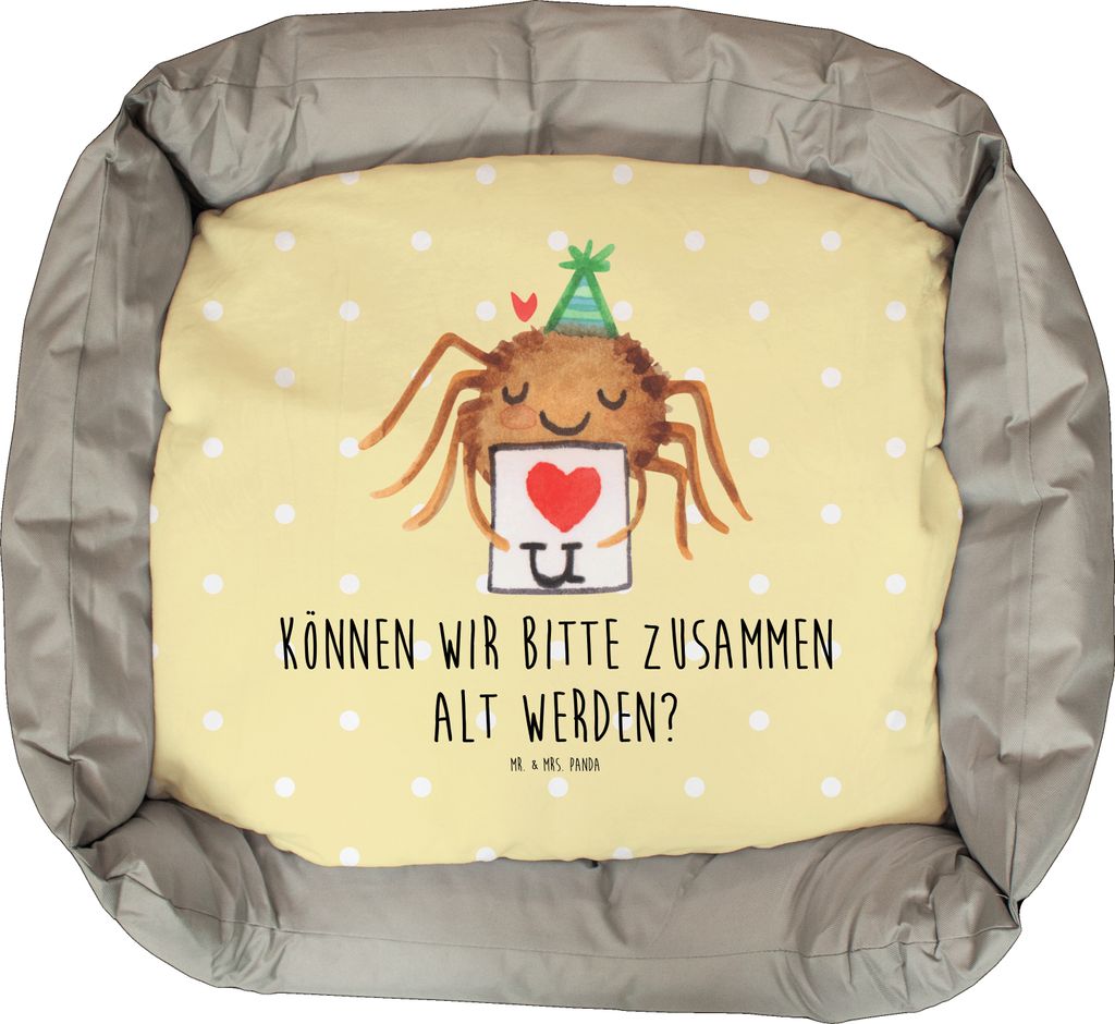 Mr. & Mrs. Panda Katzenbett Spinne Agathe Brief - Gelb Pastell - Geschenk, Katzenkorb, Liebesbeweis, Heiratsantrag, Treuetest, Liebespaar, Verliebt...