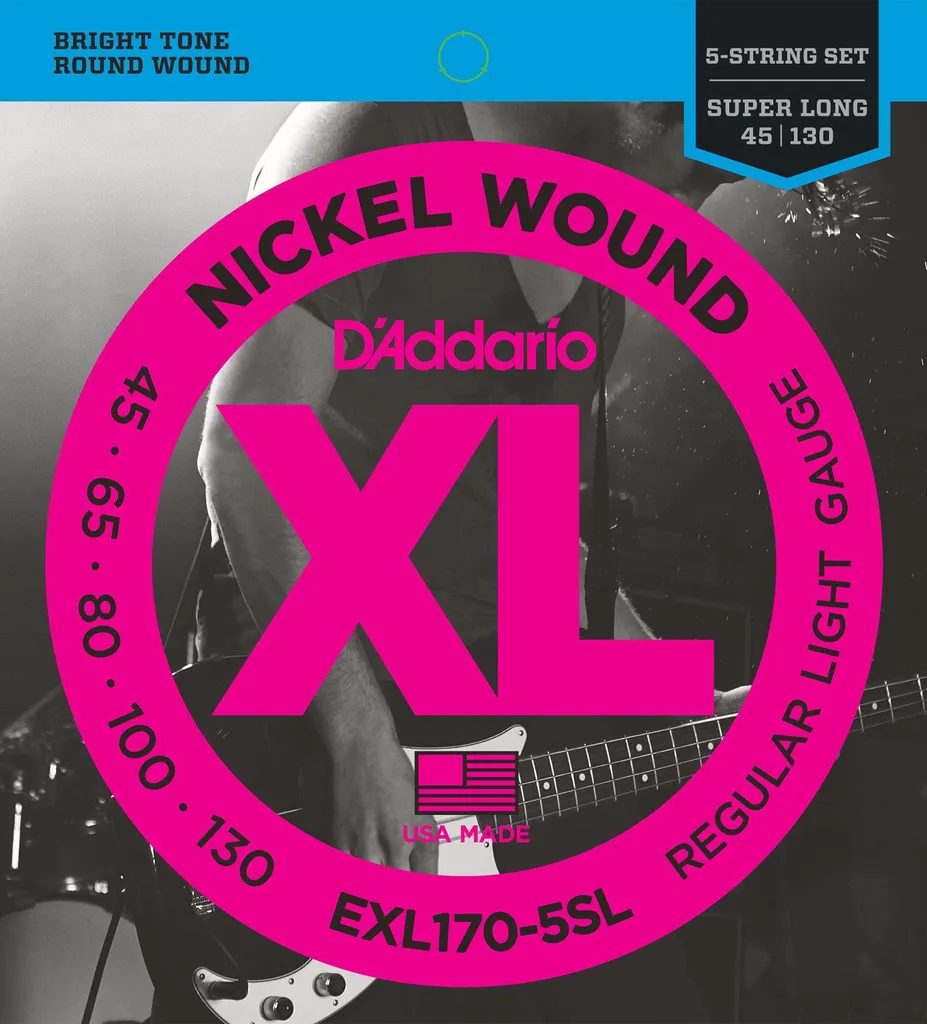 Cordes Basse 5 Cordes D'Addario EXL170-5SL Filet Rond Nickel Diapason