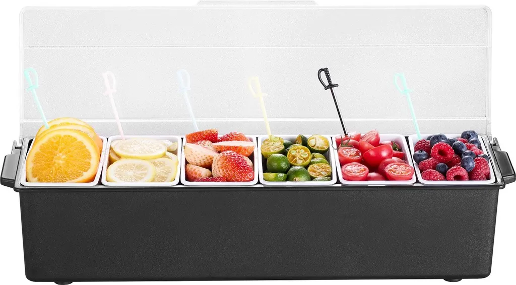 Boîte à condiments réfrigérée à 6 bacs amovibles avec couvercle