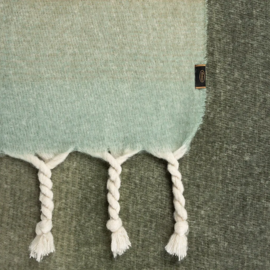 Couverture Moher douce Eurofirany rayée vert crème à franges 130x170 - 6