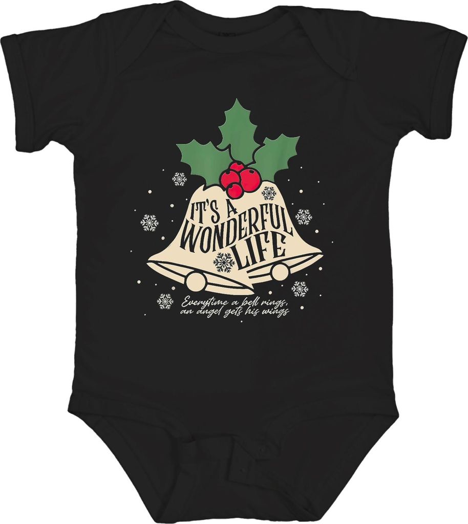 It's a Wonderful Life Christmas bells holly snowflake vintage Unisex Baby Body, Schwarz, 3/6