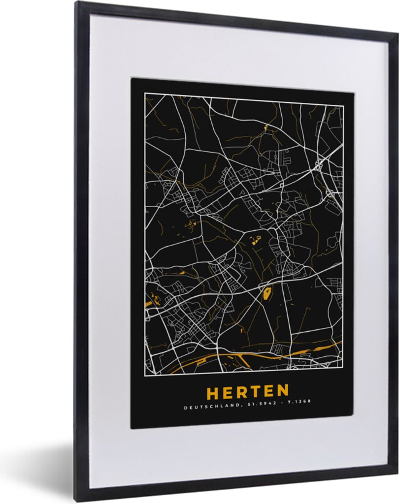 MuchoWow Gerahmtes Poster Schwarz und Gold - Stadtplan - Rotwild - Deutschland - Karte 30x40 cm - Poster mit Schwarzem Bilderrahmen Wandposter Ra...