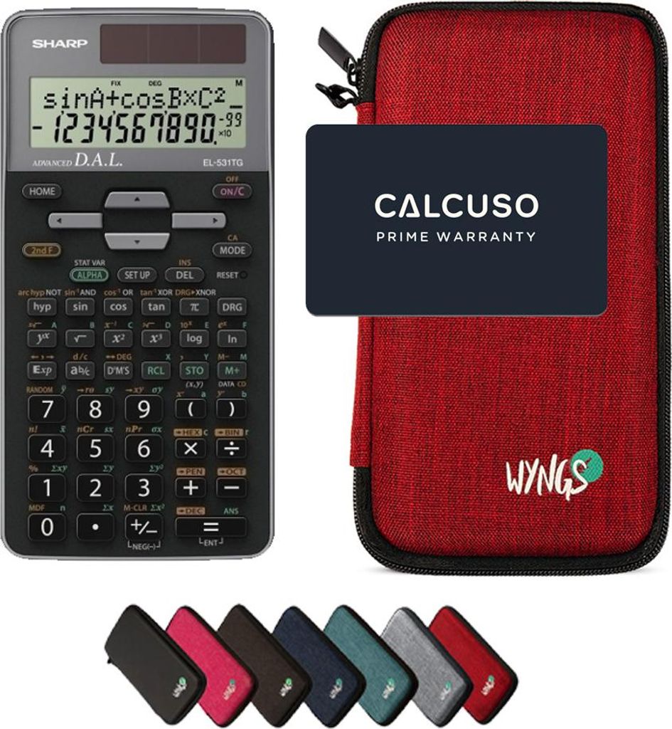 Sharp EL-531TG Grau inkl. WYNGS Schutztasche Rot - Wissenschaftlicher Taschenrechner - Basic Set