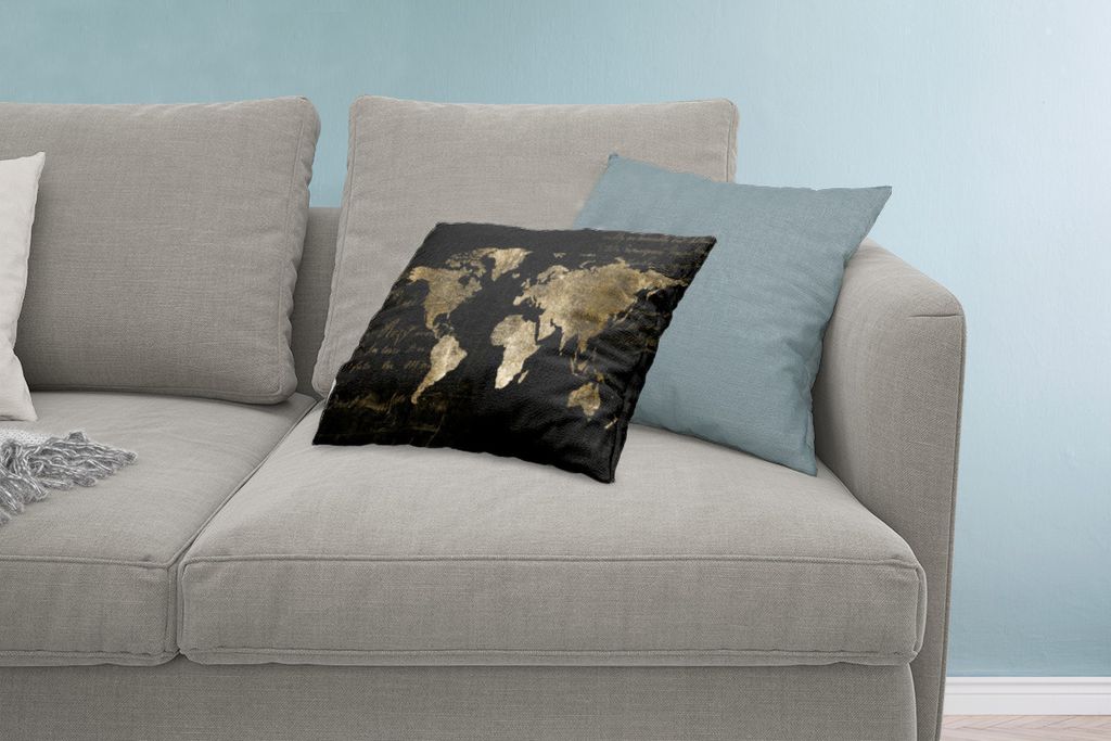 MuchoWow Zierkissen Sofakissen Wohnzimmer Dekokissen 60x40 cm Weltkarte - Gold - Vintage - Kopfkissen - Polster mit Foto