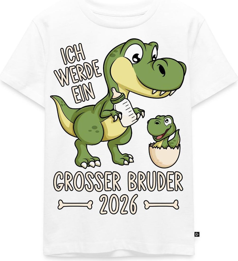 Spreadshirt Großer Bruder 2026 Ei Baby Dino Dinosaurier Kinder Premium T-Shirt, 98/104 (2 Jahre), Weiß