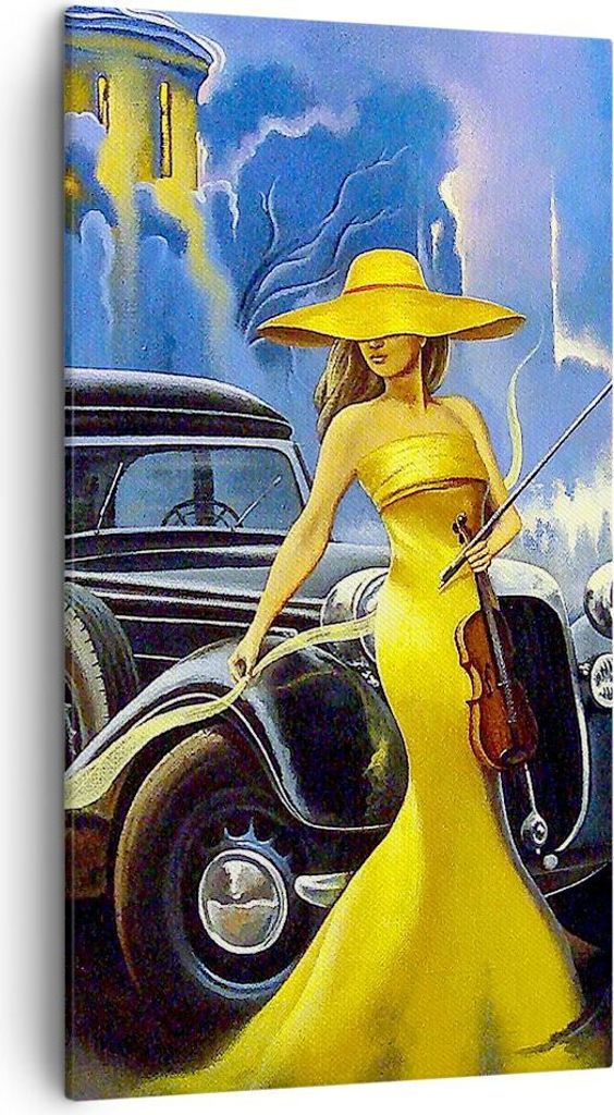 Bild auf Leinwand - Leinwandbild - frau retro stil - 45x80cm - Wand Bild - Wanddeko - Wandbilder - Leinwanddruck - Bilder - Kunstdruck - Wanddekora...