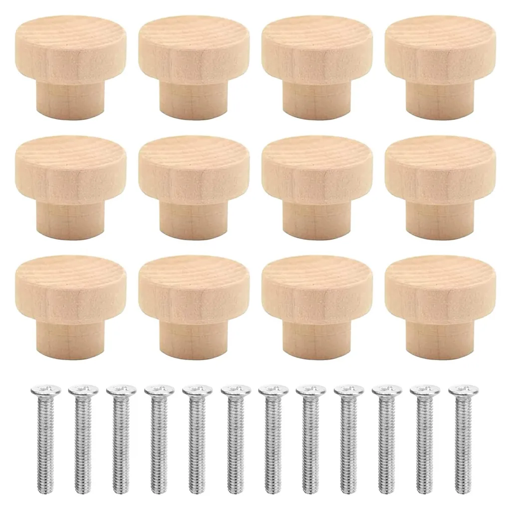 Lot de 12 boutons de meubles en bois naturel 35x26 mm pour tiroir