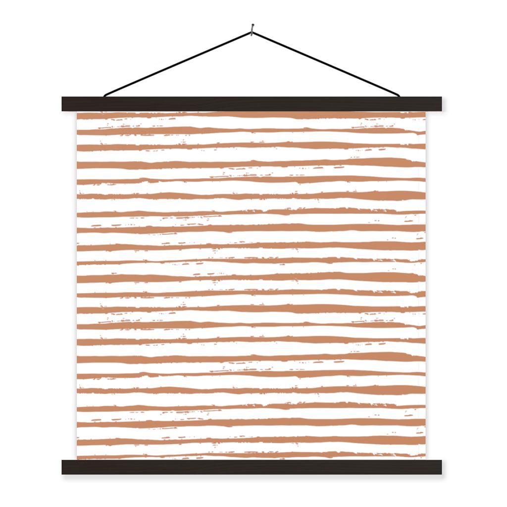 MuchoWow Textilposter Streifen - Weiß - Braun 90x90 cm mit schwarzem Rahmen - Magnetisches