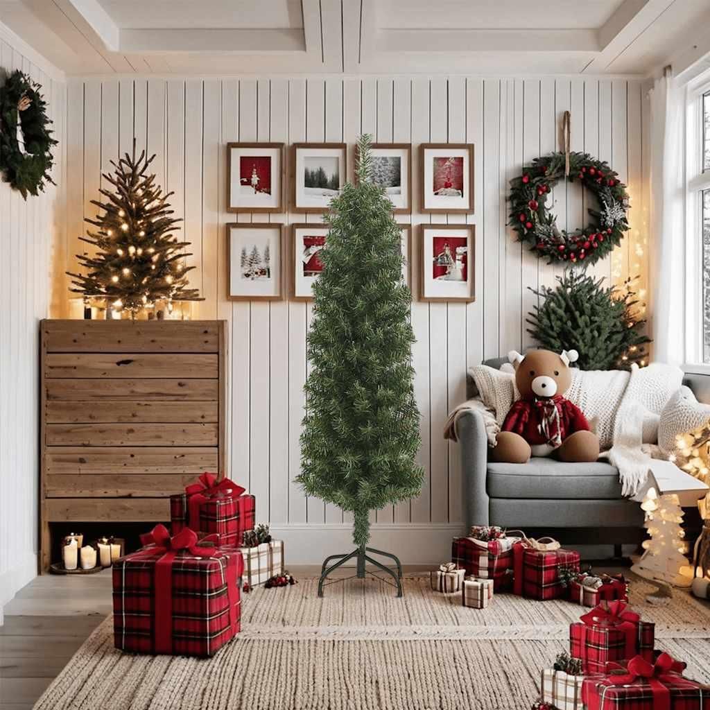 vidaXL Sapin de Noël artificiel élancé avec support vert Image du produit 