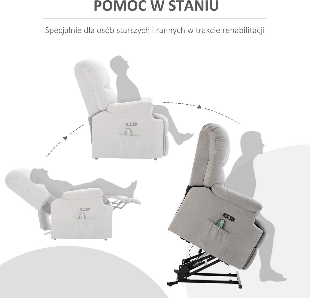 Fotel rozkładany HOMCOM z funkcją wspomagania wstawania, Zdjęcie produktu 
