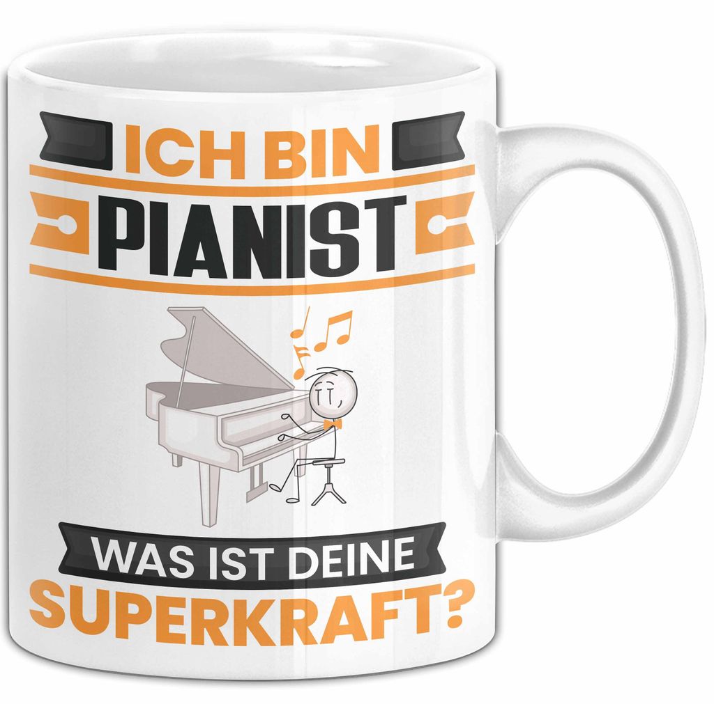 Pianist Tasse Geschenk für Pianist Geburtstag Lustiger Spruch Kaffee-Becher Was Ist Deine Superkraft (Weiß)