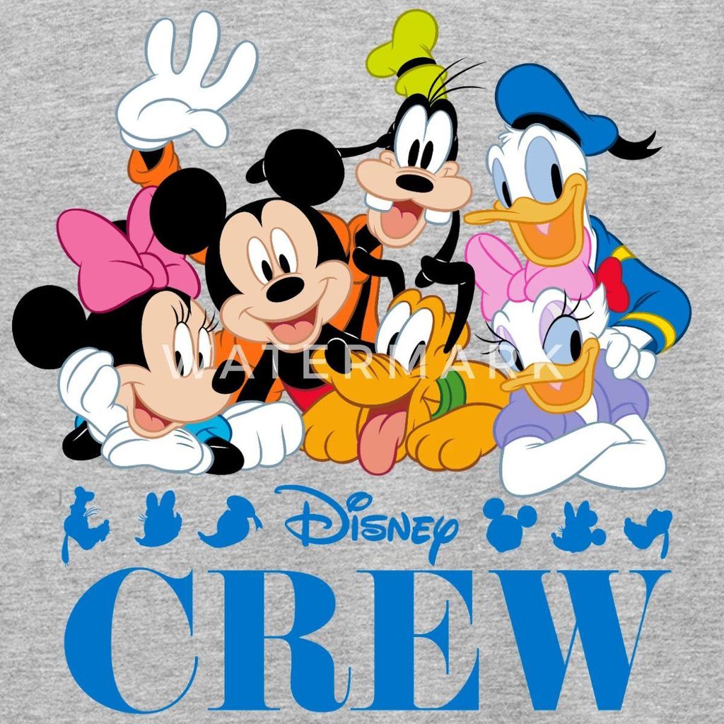 Mickey & Minnie Pluto Goofy Daisy Donald Crew Kinder T-Shirt, 110/116 (5-6 Jahre), Grau meliert