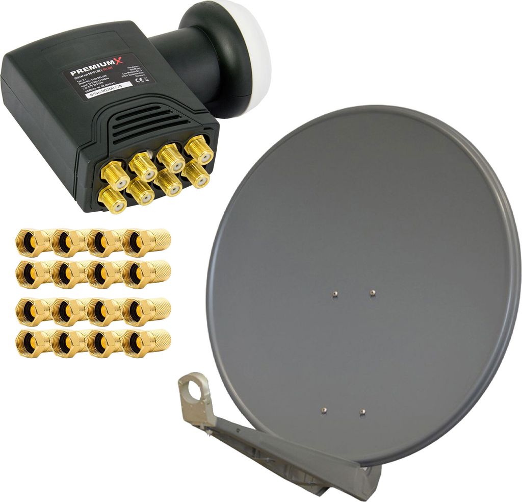 PremiumX DELUXE80 Satellitenantenne 80 cm Aluminium in Anthrazit Offset Antenne HDTV 4K DELUXE Octo LNB Sat