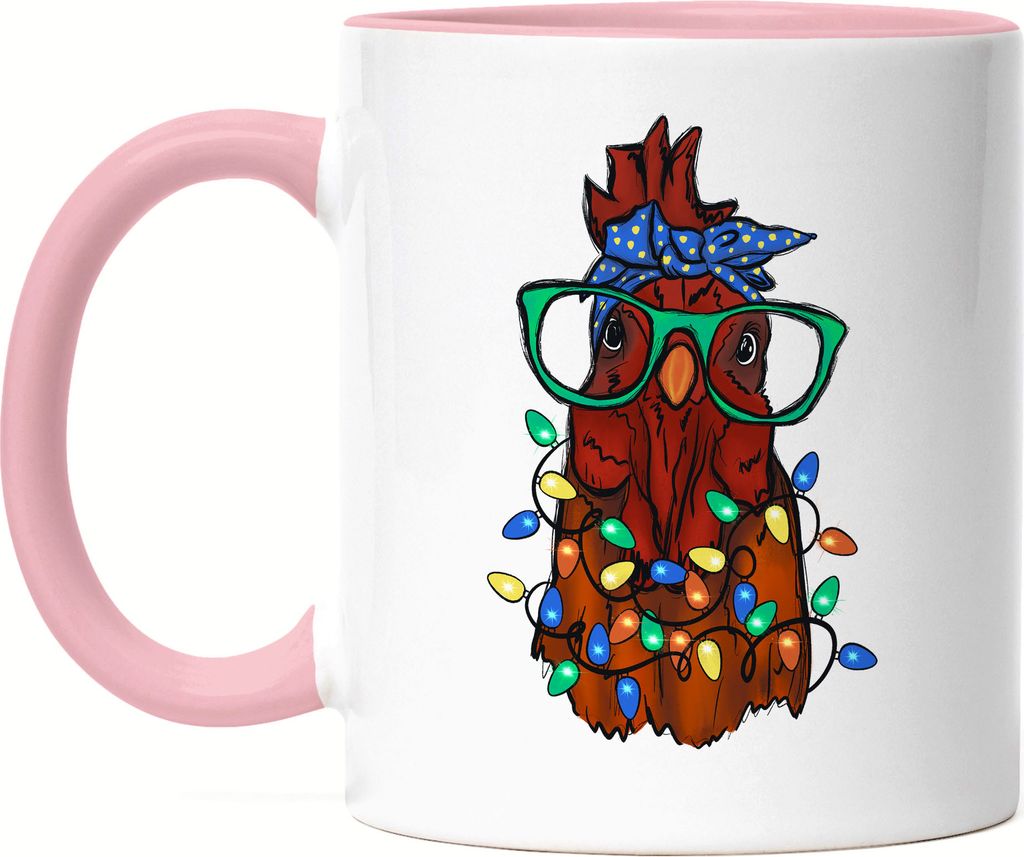 Thanksgiving Tasse Rosa Truthahn Weihnachtsdekoration Lichterketten Merry Christmas Frohes Fest