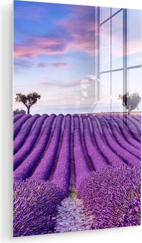 MuchoWow Glasbilder - Bilder auf Wandbild - Foto auf Glas Lavendel - Natur - Lila - Bäume - Blumen 60x90 cm Wanddekoration aus Glas - Acrylglasbil...