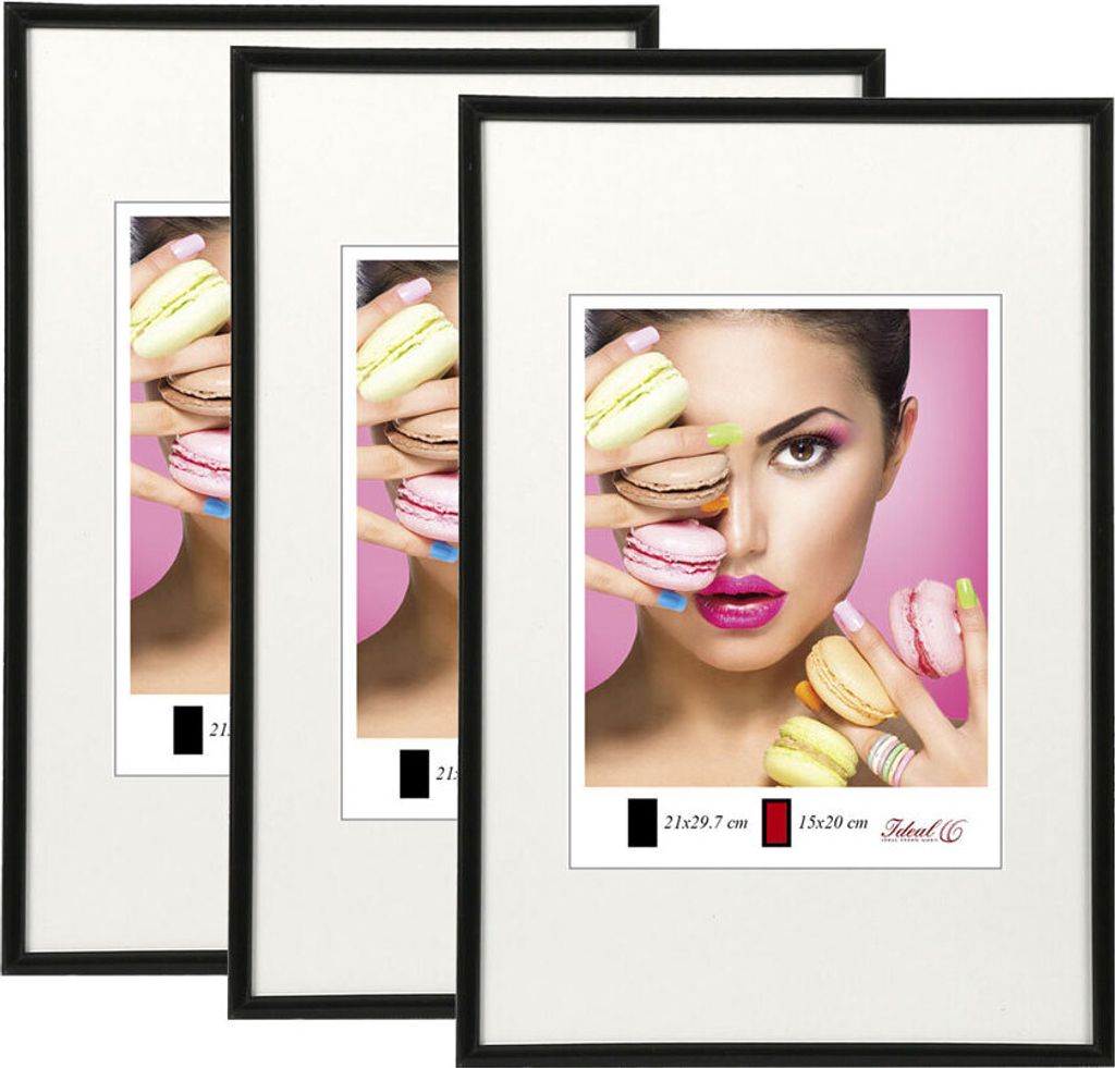 2er 3er 5er Pack Photo Style Set Bilderrahmen Wanddeko Collage Poster Kunststoff Rahmen - Farbe: 3er Pack Schwarz | Format: 40x40