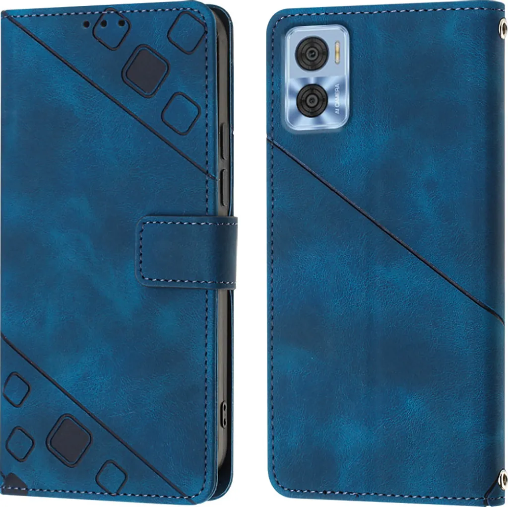 Custodia Blu a Portafoglio per Motorola Moto E22 / E22i - Pelle in Rilievo