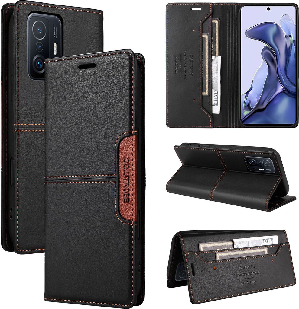 Handyhülle für Xiaomi 11T / 11T Pro Hülle, Leder Flip Wallet Kartenfach Stand Schutzhülle Schwarz