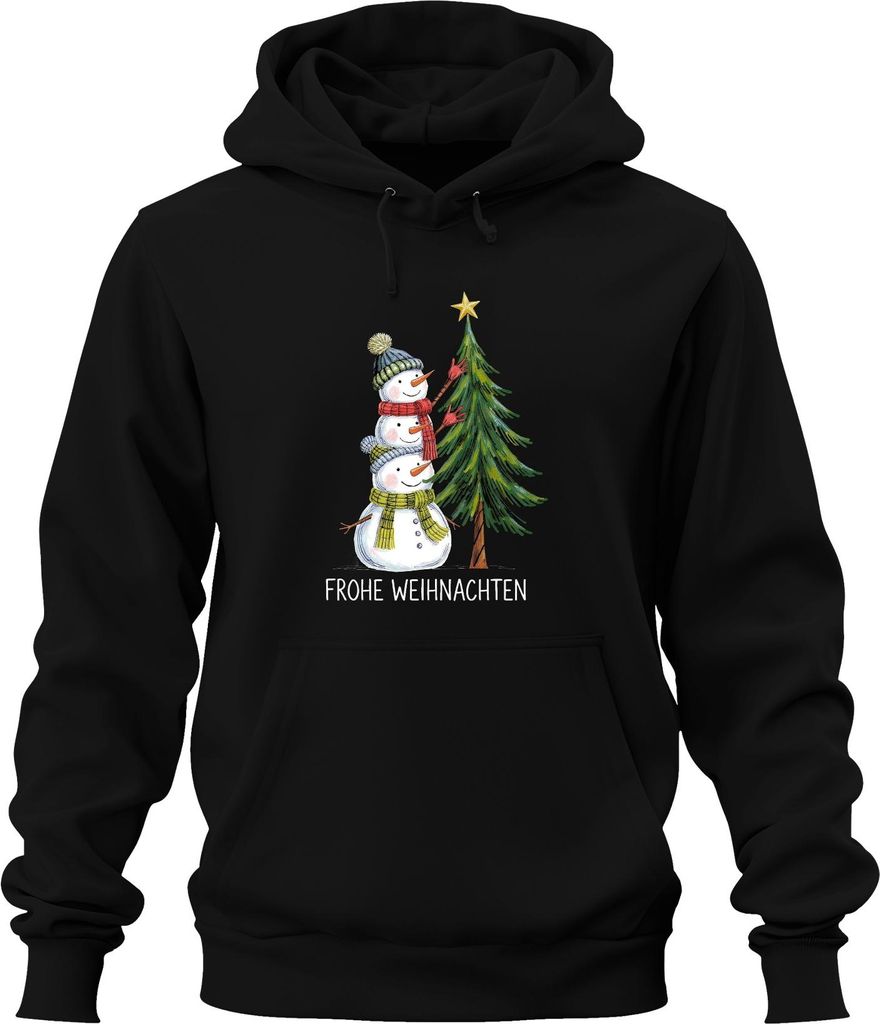 Frohe Weihnachten Schneemänner Weihnachtsbaum Niedlich Kinder Uni Hoodie Kapuzenpullover, Schwarz, XXL