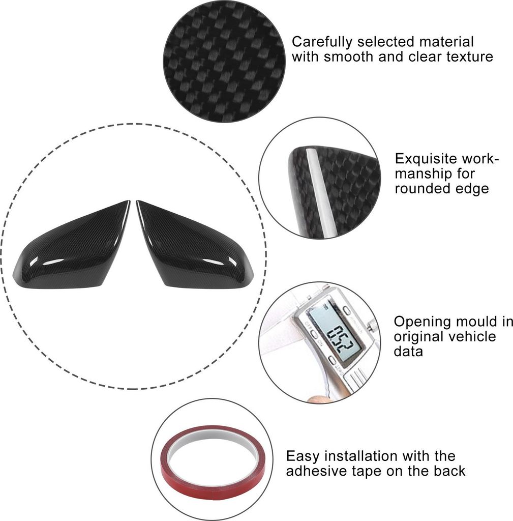 Paar Rückspiegelabdeckungen, Dekor aus trockenem Kohlefaser, passend für TESLA MODEL S 2012-2021. Glänzende Textur