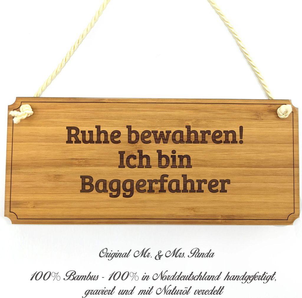 Mr. & Mrs. Panda Türschild Holz Baggerfahrer - Geschenk, Hinweisschild, Diplom, Praxisschild, Rente, Shabby, Schild, Graviert, Werbeschild, Landha...