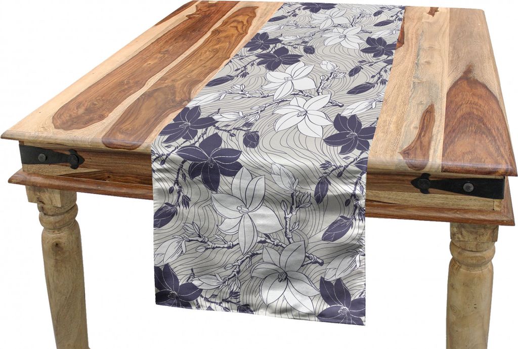 ABAKUHAUS Jahrgang Tischläufer, Blooming Magnolia Buds, Esszimmer Küche Rechteckiger Dekorativer Tischläufer, 40 x 180 cm, Dunkle Mauve Pale Grau