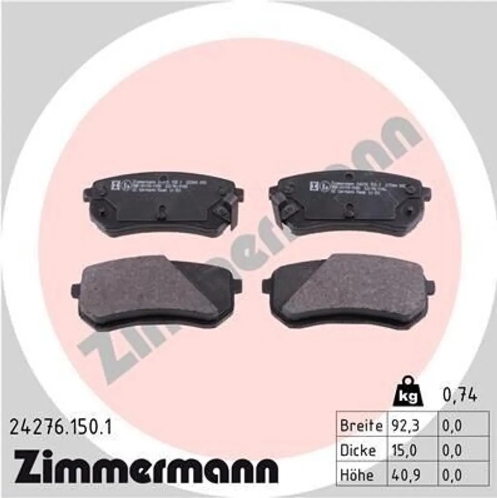 Plaquettes de frein Zimmermann 24276.150.1 pour Hyundai i10 et Picanto