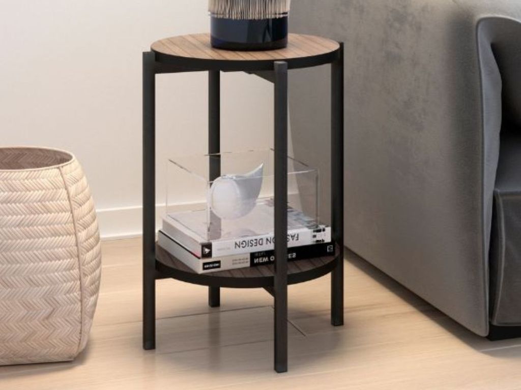 GrainGold Beistelltisch mit Ablage Sevilla - Runder Tisch, Wohnzimmer Couchtisch, Moderne Couchtisch - Beistelltisch Braun Captains Deck