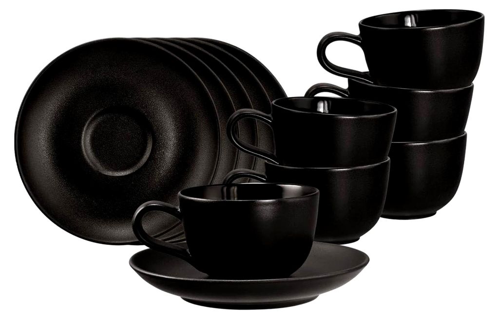 Espressotassen mit Untertassen im Set, 100 ml, schwarzes Porzellan, spülmaschinen- und mikrowellenfest