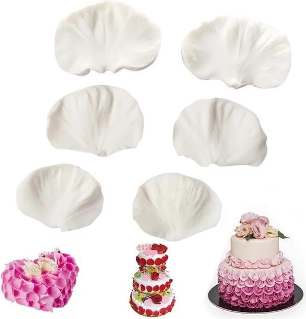 set di 6 pezzi di fiori in silicone - rosa - petali - peonia - per la decorazione di torte, stampo per cioccolato (bianco)