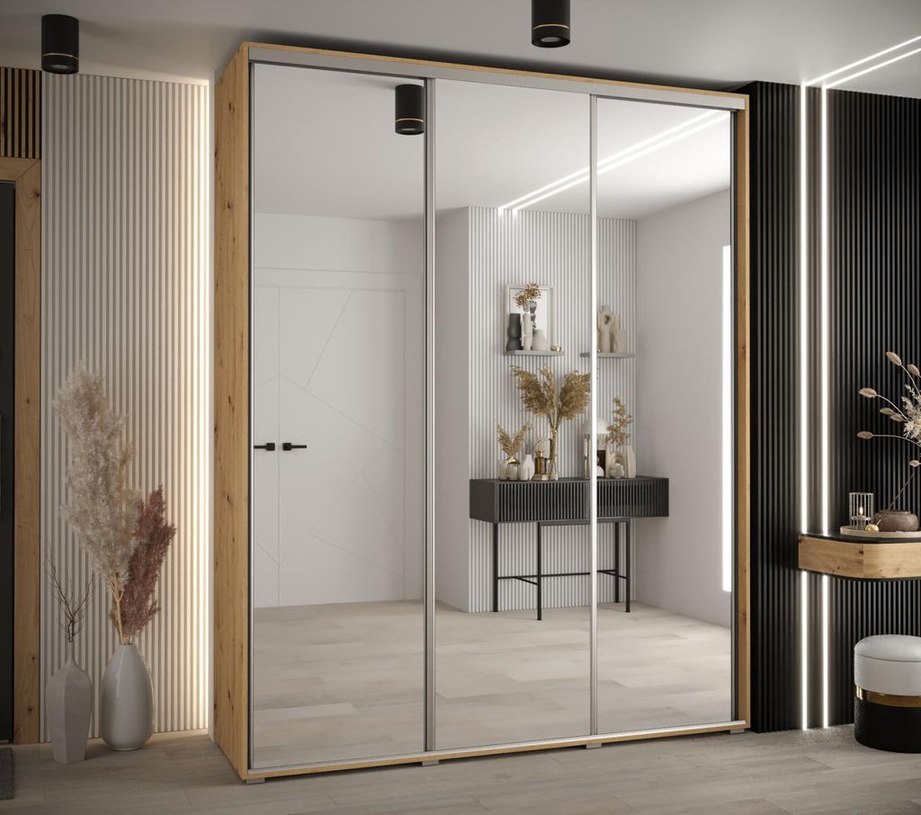 Kleiderschrank YVONA 2 – 190/45 cm, Eiche handgefertigt / Silber