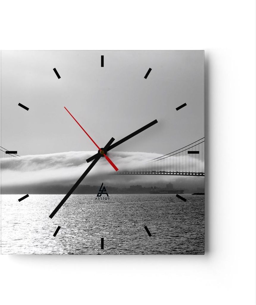 Wanduhr - Quadrat - Glasuhr - Usa goldenes tor brücke - 40x40cm - Schleichendes Uhrwerk - Lautlos - zum Aufhängen bereit - Dekoration Modern - Wa...