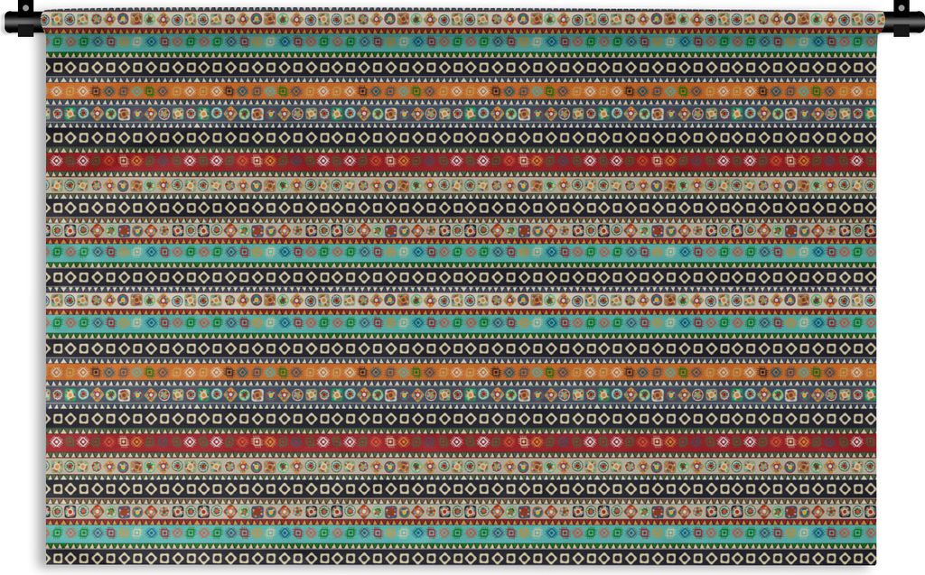MuchoWow Wandteppich Wandbehang Muster - Azteken - Symbole - Regenbogen 120x80 cm Tapisserie Dekoration Wandtuch - Wanddekorationen - Wandtücher