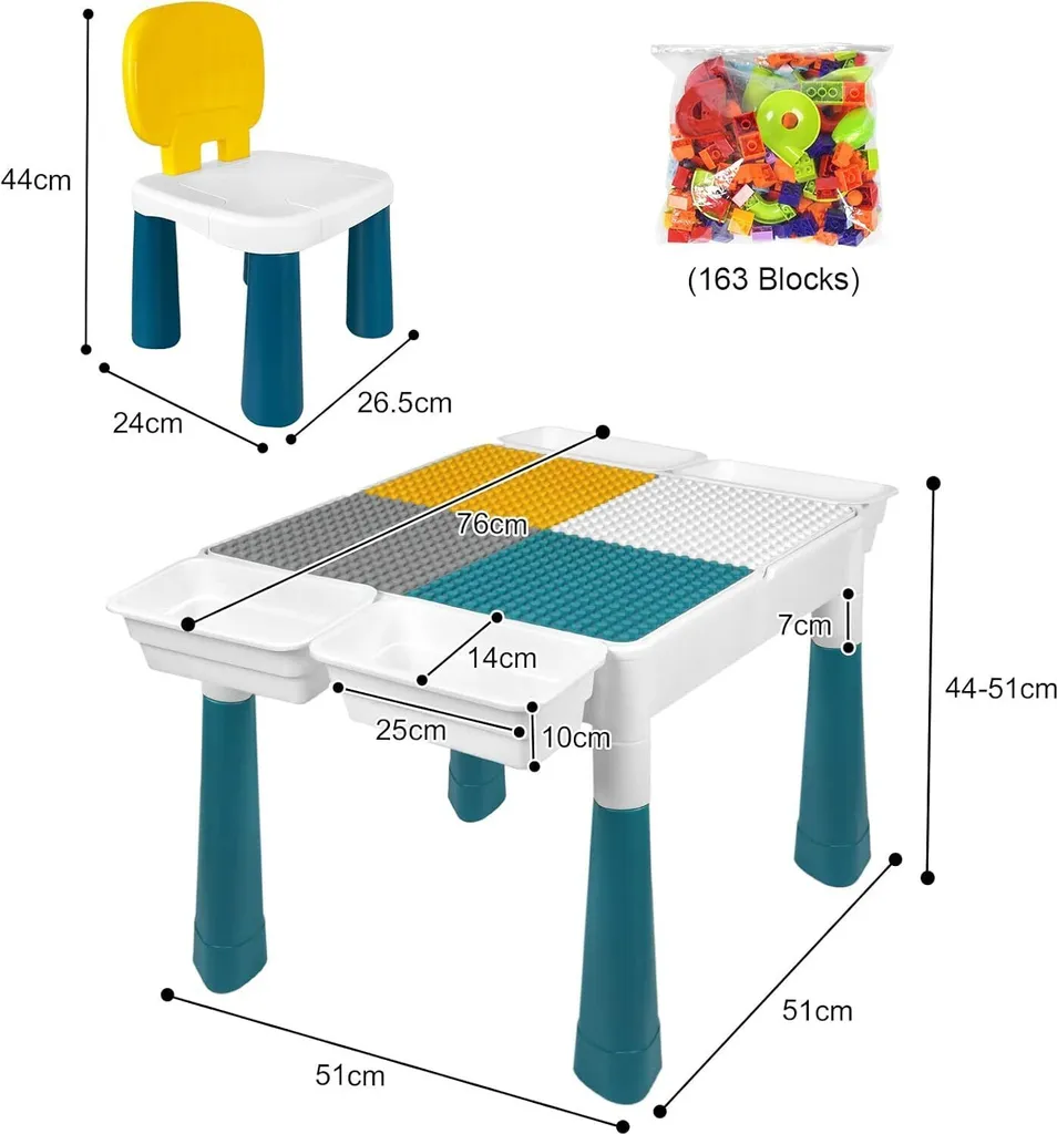 Table de Jeu Multifonction pour Enfant avec Chaises et Blocs de Construction - 2