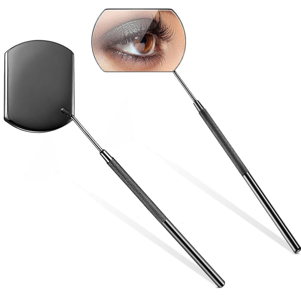 2-teiliger Wimpernspiegel, Spiegel für Wimpern, großer quadratischer Spiegel aus Edelstahl, Wimpernspiegel, Wimpernwerkzeuge für Wimpernverläng...