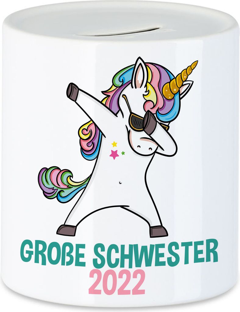 Große Schwester 2022 Spardose Einhorn Dab Schwangerschaft Verkündung Geburt Big Sister Geschenk Ankündigung