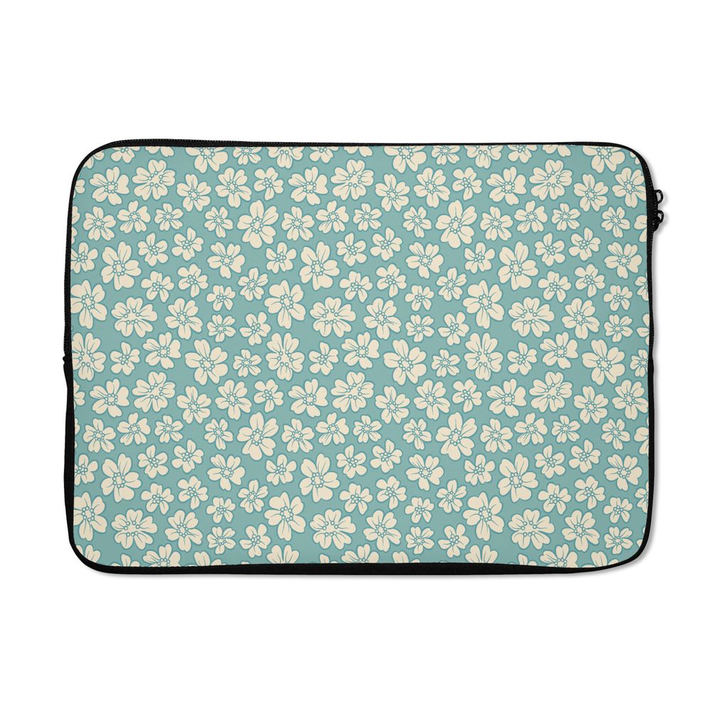 MuchoWow Laptop Hülle 14 ZollBlumen - Weiß - Vintage - Muster Laptoptasche - Laptoptasche - Stoßsicher - Schutzhaube
