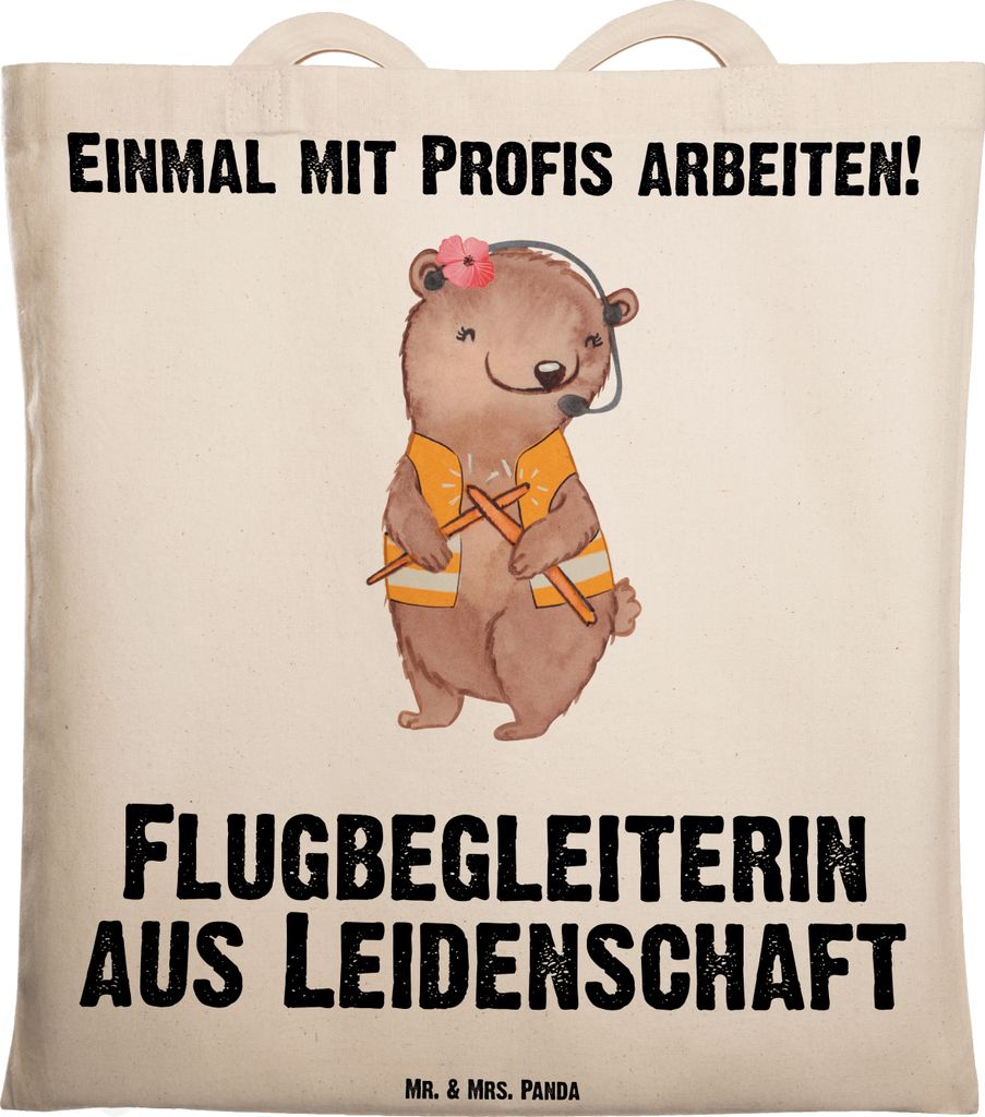 Mr. & Mrs. Panda Shopping Tasche Flugbegleiterin Leidenschaft - Transparent - Geschenk, Laptoptasche, Stewardess, Tote Bag, Witzig, canvas, Lustig,...