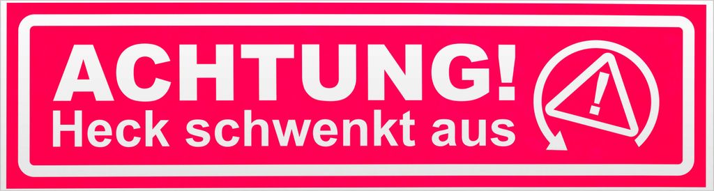Kiwistar Achtung Heck schwenkt aus invertiert Magnetschild Schild magnetisch - 60cm Neonpink - Magnetfolie für Auto PKW Kfz